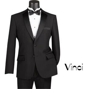 Vinci Black Tuxedo Satin Lapel Event Jacket Blazer NWOT Size 34R